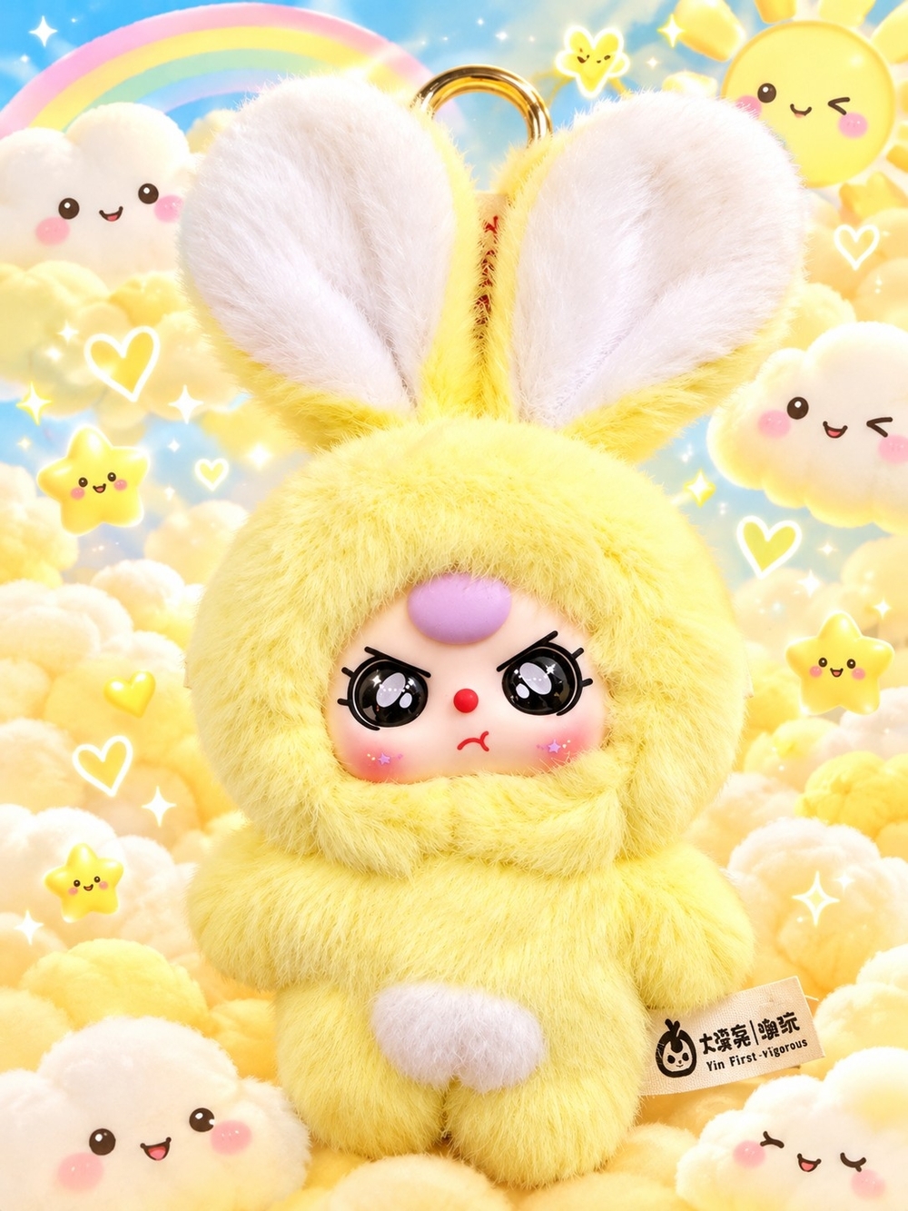 BABY THREE Macaron Bunny Plush Keychain -Yellow 💛